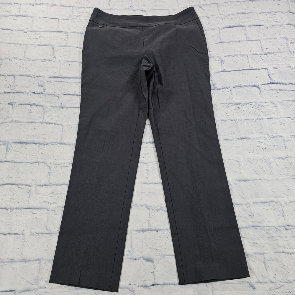 Kim Rogers Dress Pants Women 12 Charcoal Grey Pull On Straight Leg Workwear